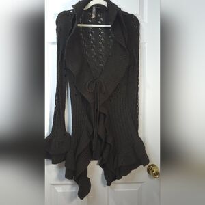 Ruffle Brown Cardigan L Y2K Fairy Grunge Boho Goth Cascade Cottagecore
